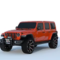 Red Jeep Wrangler Four Door Off Road Vehicle With Black Wheels And Rugged Design