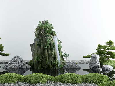 New Chinese Landscape Sick Courtyard Waterscape Sick 3d model