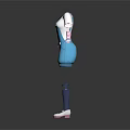 Blue Overalls Shorts Outfit With White T-shirt Striped Sleeves Pink Bow And Blue Socks