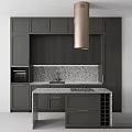 Modern Dark Grey Kitchen Cabinets with Stone Countertop and Range Hood 3d model