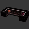 Modern L Shaped Sofa With Black Marble Top And Red Cushions