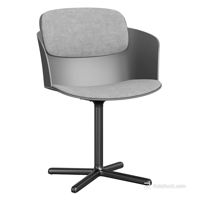 Modern Gray Fabric Upholstered Swivel Desk Chair With Minimalist Matching Table For Cozy Home Office 3d model 