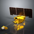 Advanced Golden Satellite Equipment With Solar Panels And Communication Antenna System