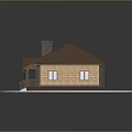 Small Wooden House Model With Brown Roof Two Chimneys And Blue Windows On White Platform