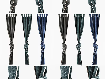 Elegant Modern Curtains With Navy Teal Gray Fabric And Decorative Knot Tiebacks Design 3d model