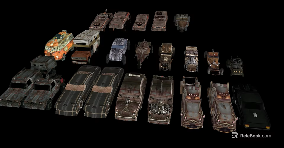 Vintage Armored Cars in Various Styles with Dark Brown and Rustic Finishes 3d model 