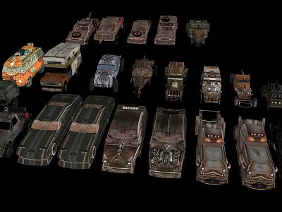 Vintage Armored Cars in Various Styles with Dark Brown and Rustic Finishes 3d model