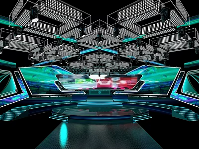 Hi Tech Stage Setup With Large Screens And Lights 3d model