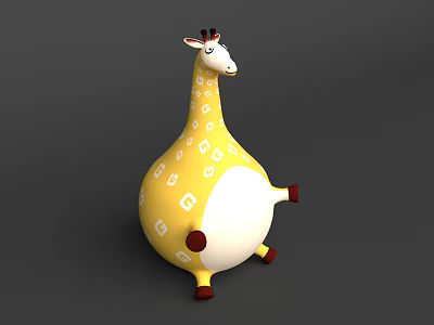 Cute Cartoon Style Inflatable Giraffe Toy with Yellow Body White Patterns and Red Feet 3d model