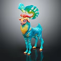 Colorful Deer Like Mythical Creature With Large Plant Coral Antlers Turquoise Body Yellow Orange Markings