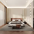 Elegant Modern Hotel Guest Room With Curved Sofa Round Rug And Floor To Ceiling Windows