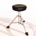 Black Cushioned Bar Stool With Metal Frame And Three Legged Design 3d model