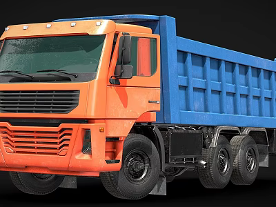 Orange Cab Blue Dump Body Heavy Duty Construction Dump Truck Vehicle 3d model