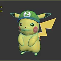 Pikachu Game Character With Green Hat Number 2 Yellow Body Red Cheeks Lightning Tail Standing