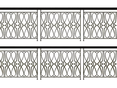 Classic Ornate Wrought Iron Fence Design with Intricate Symmetrical Decorative Patterns 3d model
