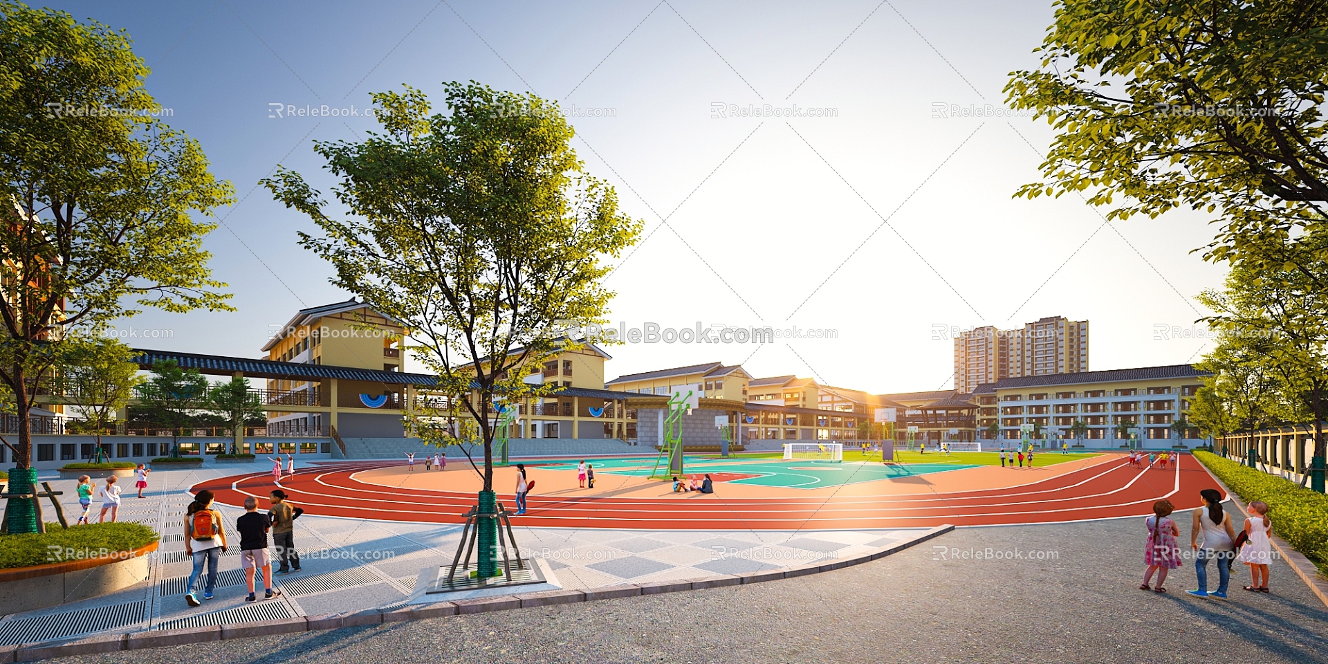 School Kindergarten Building Playground Stade Stadium Runway Student Children Middle School Building High-rise Residential House Multi-storey Residential 3d model