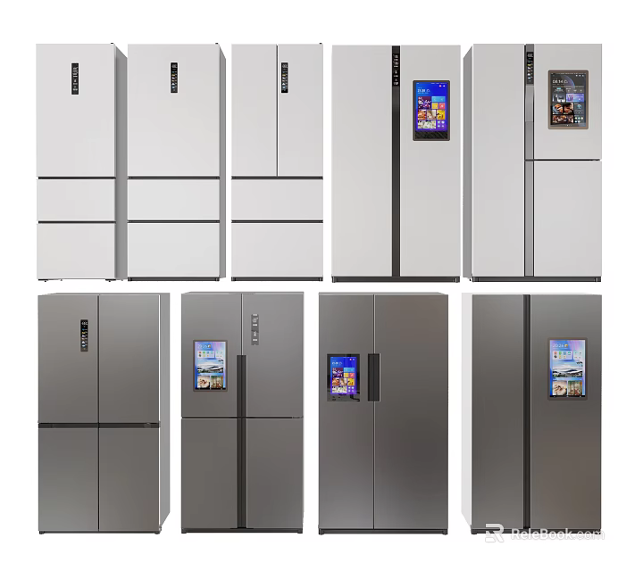 Modern Fridge Freezers with Various Designs Digital Screens and Door Styles 3d model 
