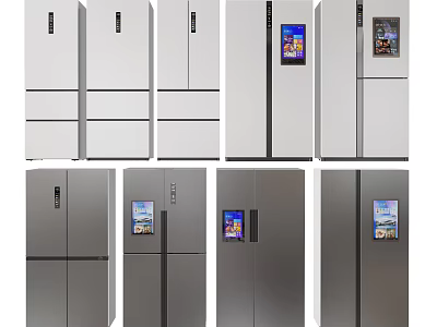 Modern Fridge Freezers with Various Designs Digital Screens and Door Styles 3d model