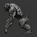 3D Rendered Silver Mechanical Gorilla Decorative Figurine With Metallic Texture And Crouching Posture