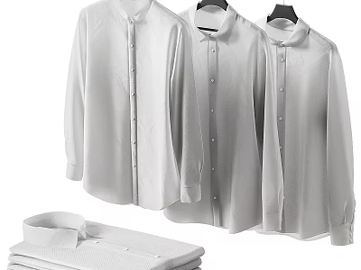 Classic White Long Sleeve Shirts Hanging and Folded with Collared Style 3d model
