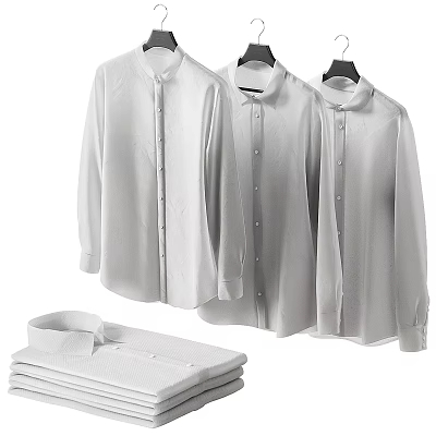 Classic White Long Sleeve Shirts Hanging and Folded with Collared Style 3d model