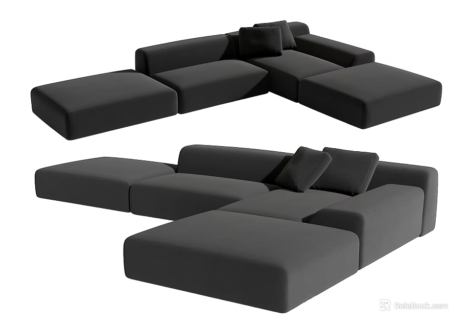 Modern Modular Sectional Sofa With Deep Gray Fabric And Plush Comfortable Cushions 3d model 