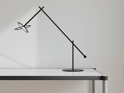 Modern Black Table Lamp With Adjustable Arm On White Desk And Light Background 3d model