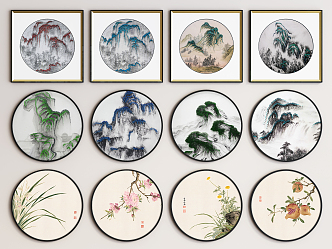 New Chinese Style Round Frame Painting Hanging Painting 3d model