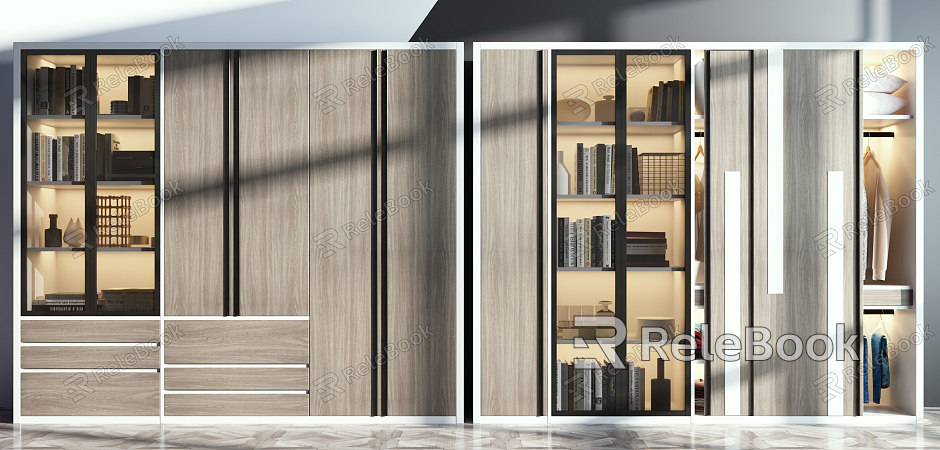 Modern bookcase wardrobe combination model