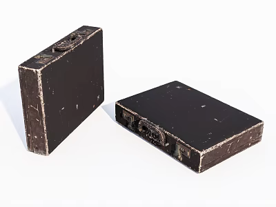 Two Vintage Black Storage Cases With Worn Surfaces And Metal Hardware 3d model