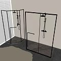 Modern Shower Head With Overhead And Handheld Sprayers And Black Frame Glass Partition