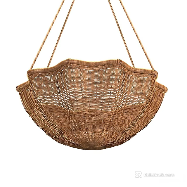 Natural Woven Rattan Chandelier With Basket Shaped Design And Hanging Ropes 3d model 