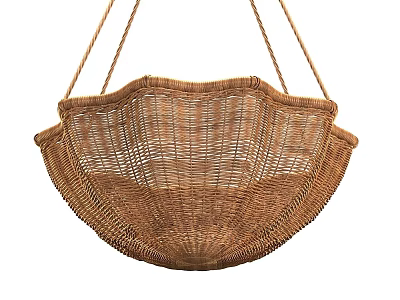 Natural Woven Rattan Chandelier With Basket Shaped Design And Hanging Ropes 3d model