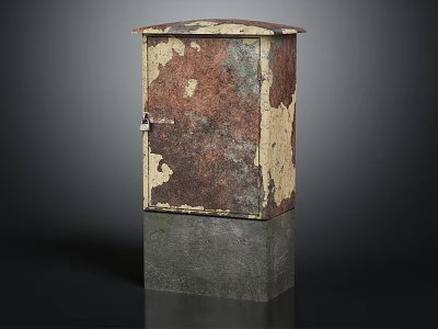 Rusty Old Metal Box With Peeling Paint And Concrete Base 3d model