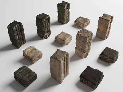 Architectural Building Components With Various Shapes Different Materials And Textured Surfaces On White Background 3d model