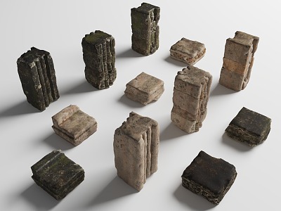 Damaged Building Abandoned Castle Stone Remains Stone Pillars Stone Wall Remains Ruins Ancient Architecture 3d model