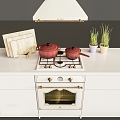 Modern Kitchen Home Modern Kitchen Kitchenware Cabinet Home Range Hood Casserole Gas Stove Green Planting Flower Pot Cutting Board 3d model