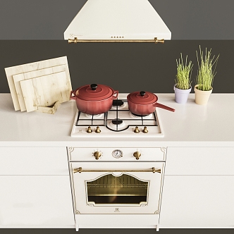 Modern Kitchen Home Modern Kitchenware Cabinet Home Range Hood Casserole Gas Stove Green Planting Flower Pot Cutting Board 3d model