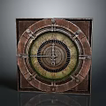 Vintage Mechanical Equipment With Square Wooden Frame Circular Metal Gear Design And Pointer