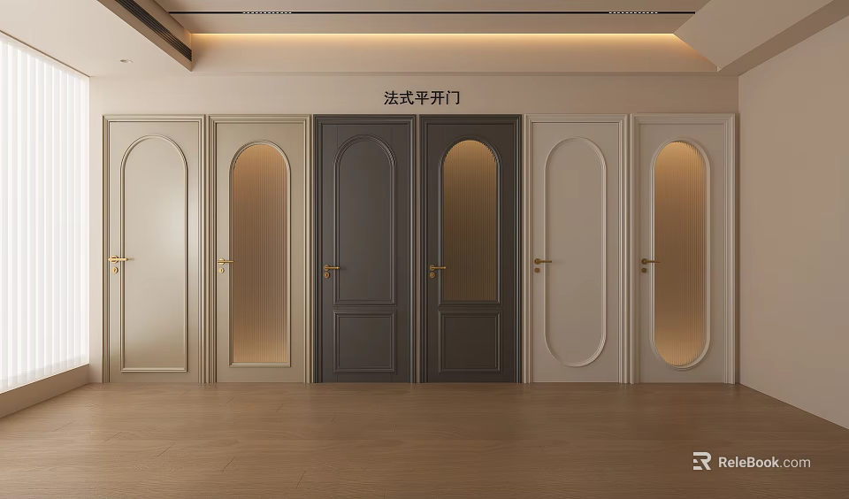 French Swing Doors With Arched Glass And Various Colors For Interior Design 3d model 