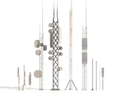 Different Types of Industrial Communication Tower Equipment Including Antennas and Structures 3d model