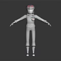 3D Character Model In Black Outfit With Red Helmet And Chest Logo