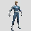 Futuristic Man In Blue Bodysuit With Four Logo Silver Gloves White Belt And Silver Boots