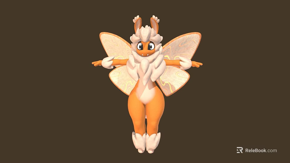 Cute Orange Game Movie Character With Big Eyes White Fur And Transparent Wings 3d model 