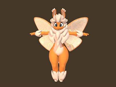 Cute Orange Game Movie Character With Big Eyes White Fur And Transparent Wings 3d model