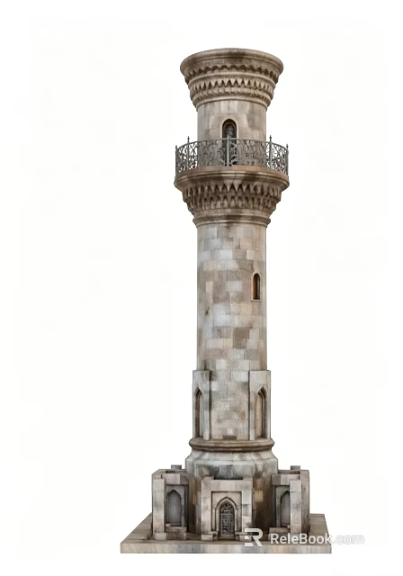 Classical Stone Tower With Decorative Railing And Arched Windows Design 3d model 