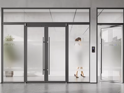 Modern Glass Double Doors For Commercial Space With Automatic Sensor And Transparent Panels 3d model