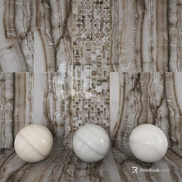 Marble Components With Mosaic Pattern And White Spherical Decor Elements 3d model