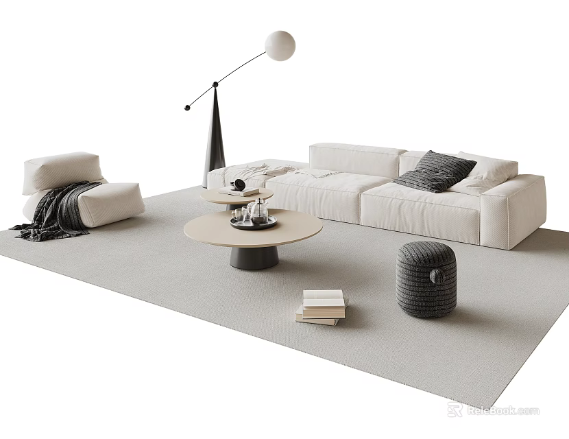 Modern Sofa and Coffee Table Set with Round Coffee Table Floor Lamp and Decorative Pillows 3d model 
