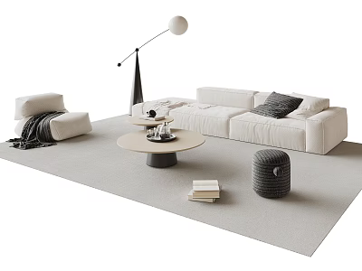 Modern Sofa and Coffee Table Set with Round Coffee Table Floor Lamp and Decorative Pillows 3d model